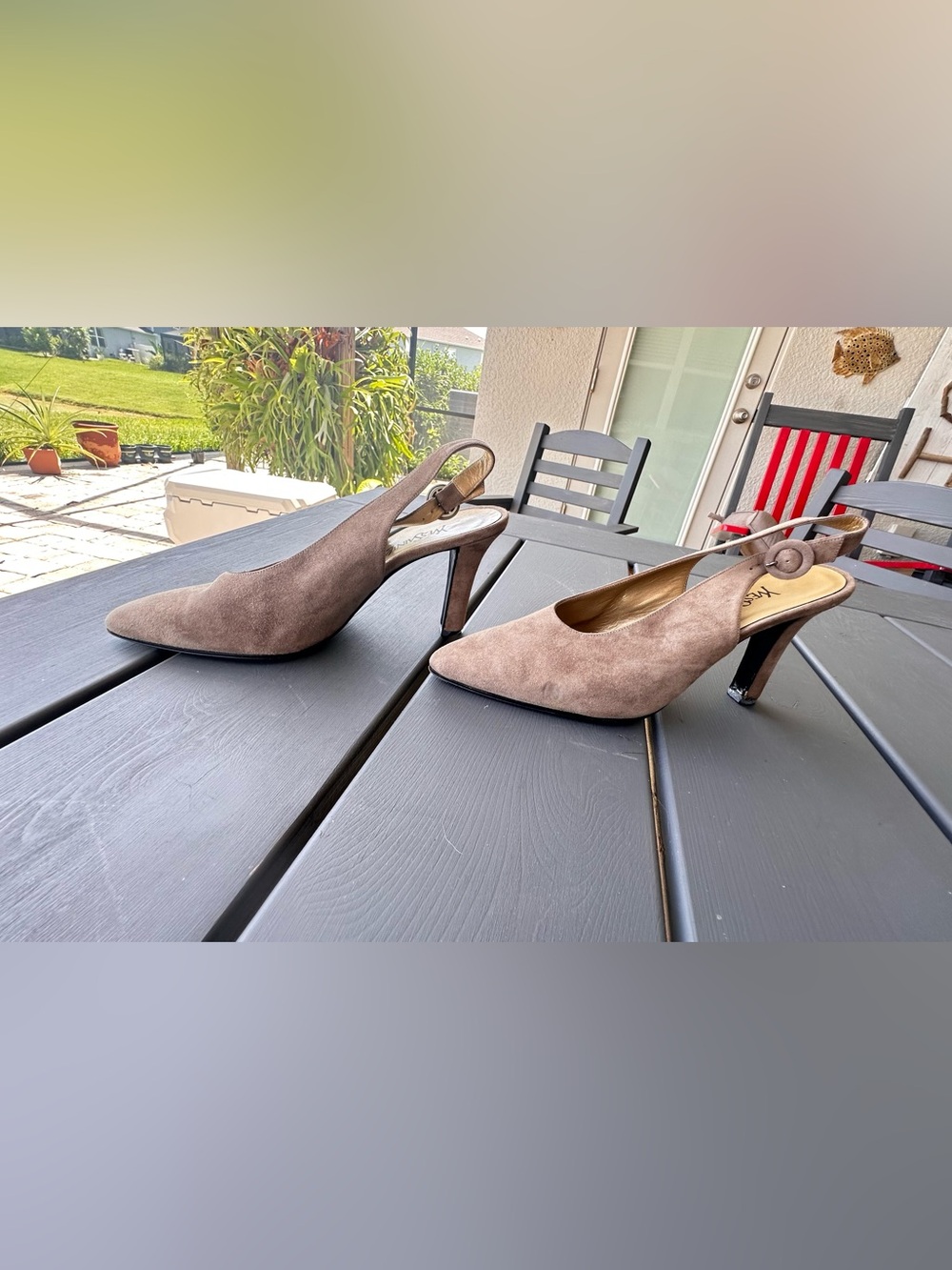 Saint Laurent Taupe Suede Pointed Slingback Pumps Sz 7.5 - Picture 2 of 11